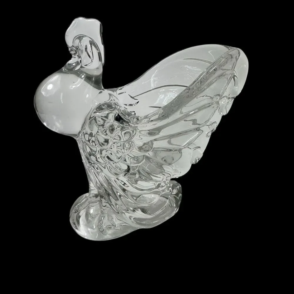 2 Vintage Heisey Glass Clear Chanticleer Rooster Chicken Animal 6